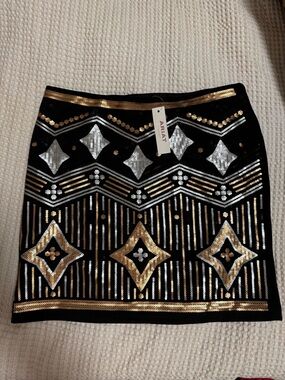 Ariat Black Mini Skirt with Gold and Silver Sequin Geometric Design